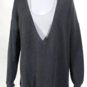 525 AMERICA Deep V-Neck Rib Knit Sweater